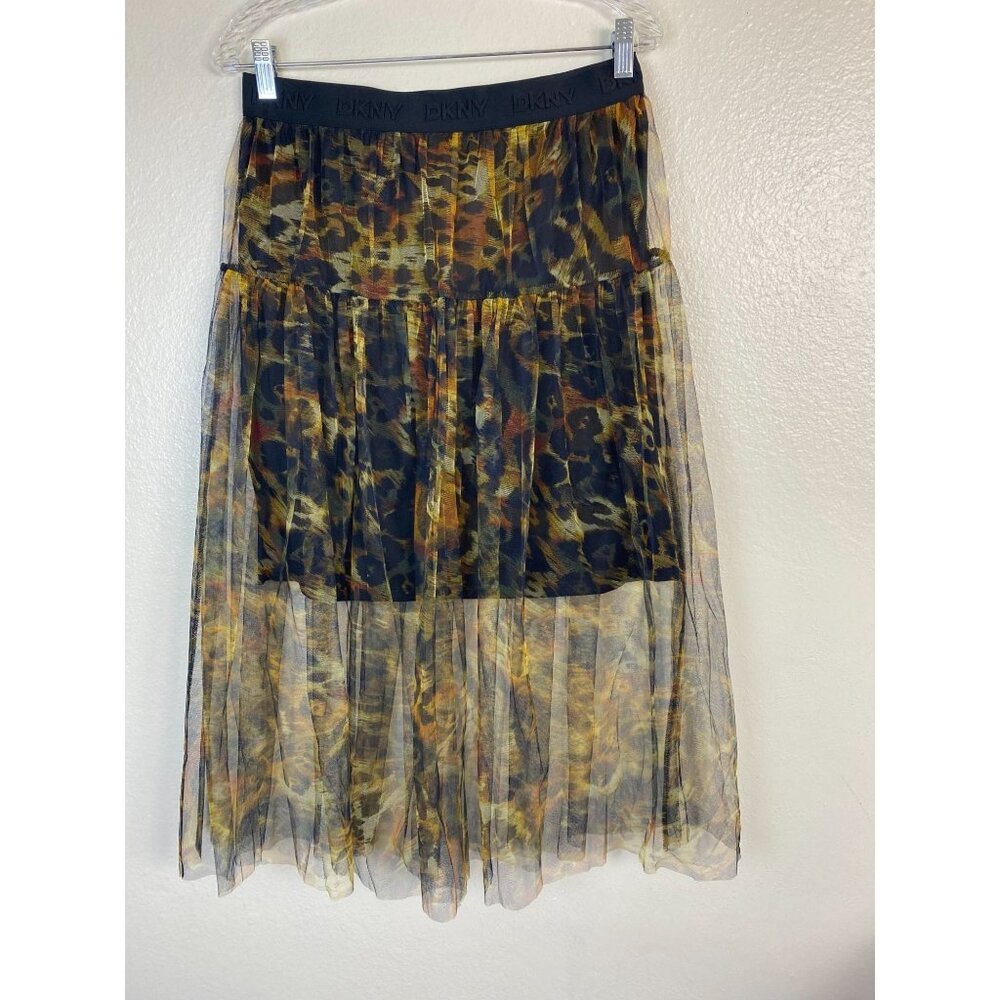 DKNY Women Mesh Skirt Size Medium Goth fairy Grunge Whimsigoth Leopard Animal